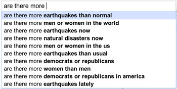 Google autofill reveals concern about "rising" number of earthquakes